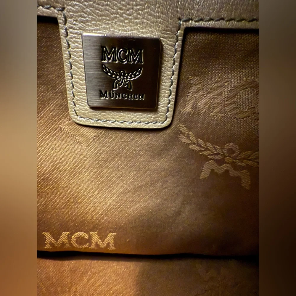 MCM Cream Satchel Bag with detachable tassel